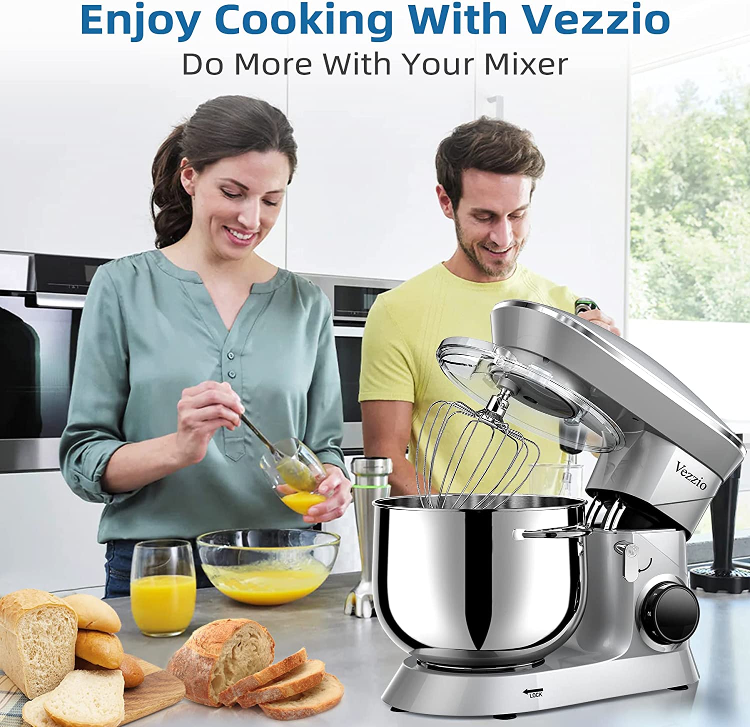 VEZZIO 9.5 Qt Stand Mixer, 10-Speed Tilt-Head Food Mixer, Vezzio 660W Kitchen Electric Mixer with Stainless Steel Bowl, Dishwasher-Safe Attachments for Most Home Cooks