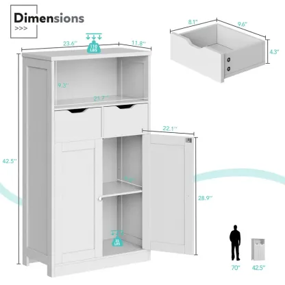 Armario de almacenamiento de suelo Walsunny, organizador con puertas y cajones; mueble auxiliar independiente tipo despensa con estante ajustable para cocina, lavandería, baño o sala de estar.