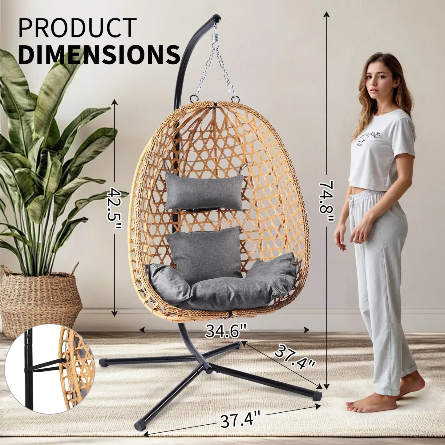 Sillón colgante tipo huevo: diseño de mimbre para interiores y exteriores