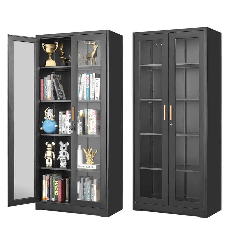 POLUP Armario independiente, resistente e impermeable de 71 pulgadas: vitrina rectangular de vidrio con puerta con cerradura, estructura metálica y puerta de cristal, 4 estantes ajustables, base plana, decoración moderna para el hogar; mueble de almacenam