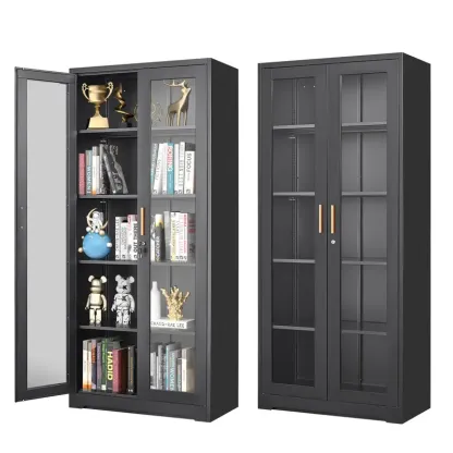POLUP Armario independiente, resistente e impermeable de 71 pulgadas: vitrina rectangular de vidrio con puerta con cerradura, estructura metálica y puerta de cristal, 4 estantes ajustables, base plana, decoración moderna para el hogar; mueble de almacenam