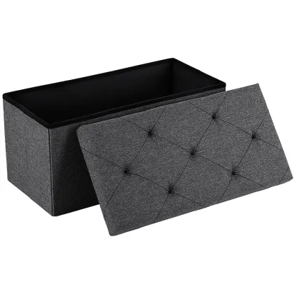 Banco otomano de almacenamiento plegable y reposapiés con asiento acolchado; gran baúl para juguetes con asiento; soporta hasta 660 libras (aprox. 300 kg) – Gris