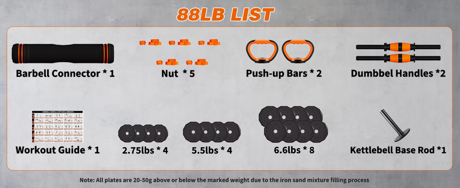 Adjustable Dumbbell Set, 44/66/88 lbs Weight Set Use as Dumbbell, Barbell, Kettlebell and Push-up Pesas Para Ejercicios en Casa, Christmas gift idea Msulti-functional Fitness Exercise Equipment for Home Gym，SummerVibes