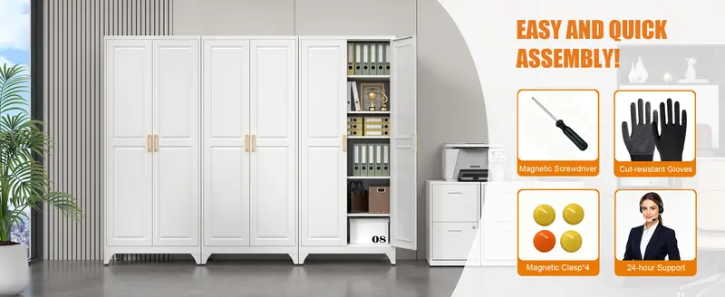 POLUP 75” Metal Frame Closed Cupboard Furniture - Rectangular Food Storage Cabinet with 5 Adjustable Removable Shelves, 2 Gold Handles, Multiple Compartments, Requires Assembly, Modern Indoor Kitchen Pantry Furniture POLUP 75” Metal Frame Closed Cupboard Furniture - Rectangular Food Storage Cabinet with 5 Adjustable Removable Shelves, 2 Gold Handles, Multiple Compartments, Requires Assembly, Modern Indoor Kitchen Pantry Furniture