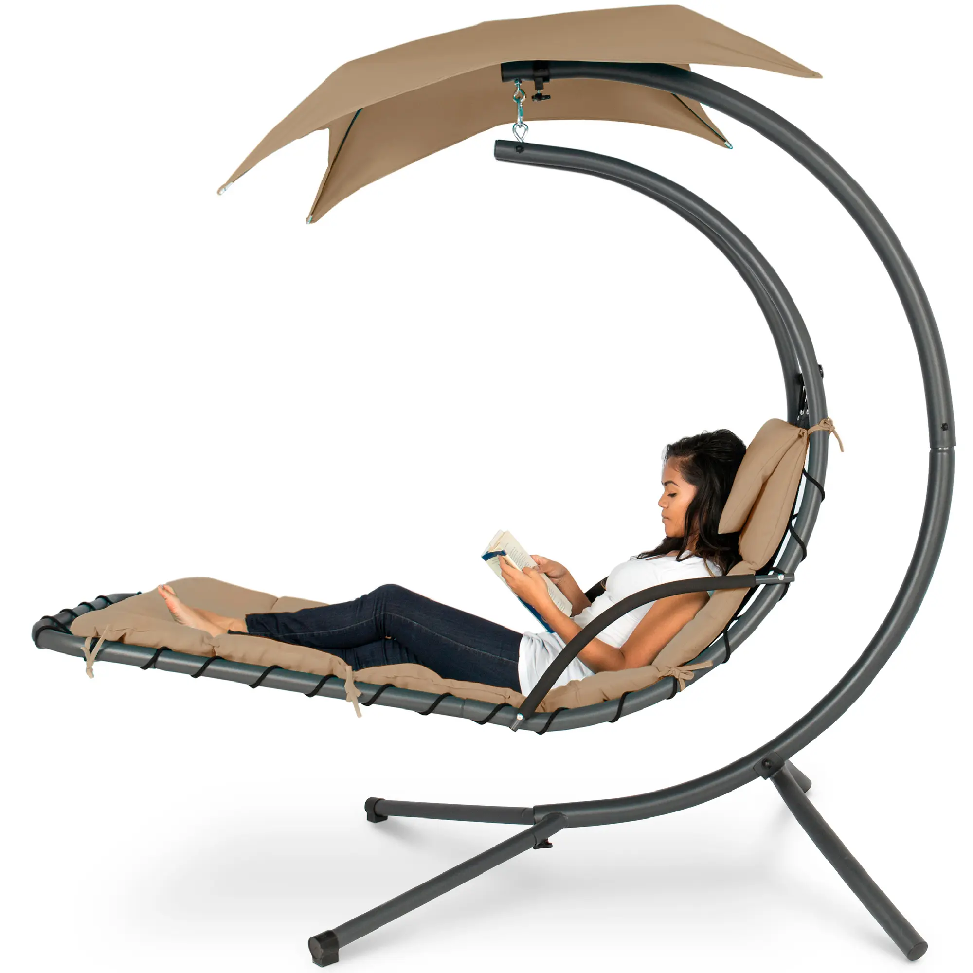 Best Choice Products — Tumbona colgante curva tipo columpio para patio o jardín, con almohada, toldo y soporte