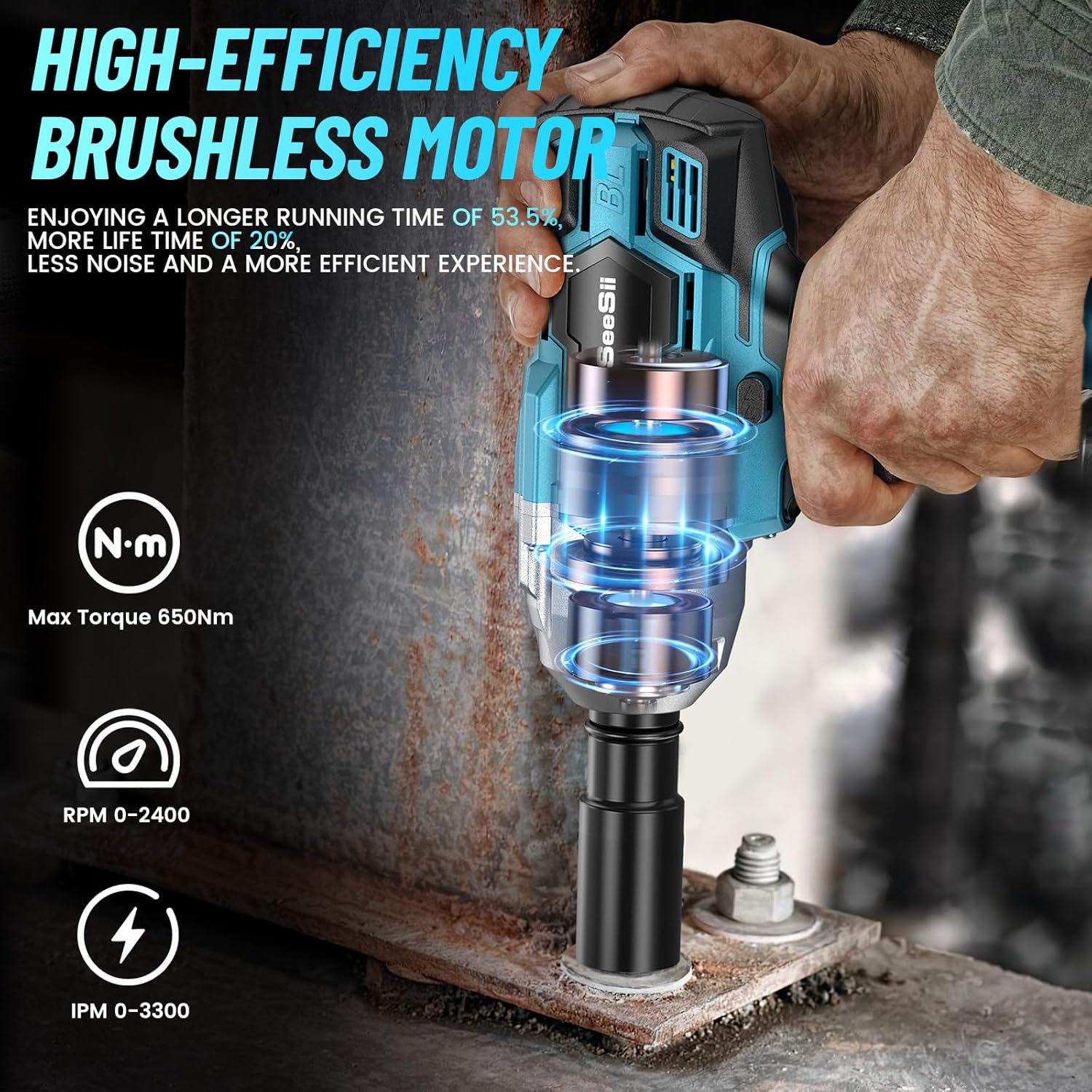 Seesii 3 in 1 Cordless Impact Wrench 1/2'',3300RPM,Brushless Impact Driver w/ 2x 4.0Ah Batteries,6 Sockets,Drills,6 Screws,Power Tool Heavy Duty