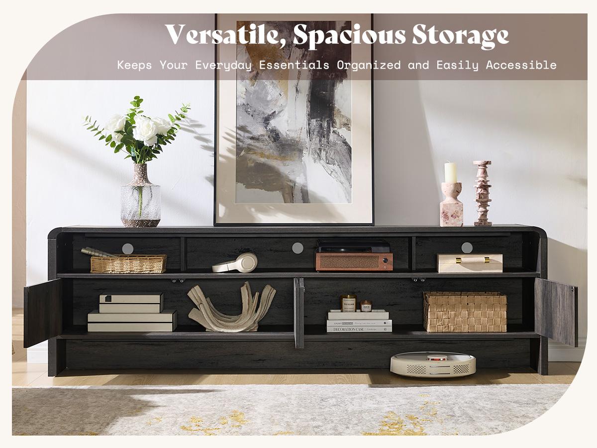 AMERLIFE 70" Modern TV Stand for TVs Up to 80", Wood TV Console with Curved Profile Design & 2 Storage Cabinets, Media Console Entertainment Center for Living Room, Bedroom/Best Gift Ideas/Christmas Gifts[tiktokshopbacktoschool][SohoChic]