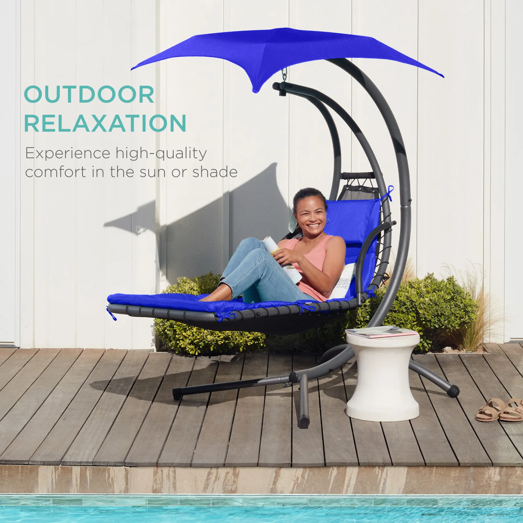 Best Choice Products — Tumbona colgante curva tipo columpio para patio o jardín, con almohada, toldo y soporte
