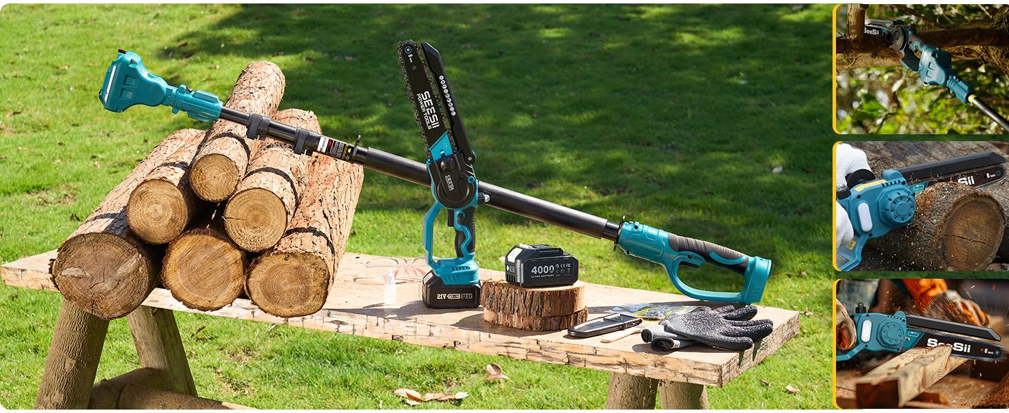 SeeSii 2 in 1 Cordless Pole Saw & Mini Chainsaw with 2 Batteries, Power Electric Polesaw for Tree Trimming, Chain Saw with Extension Pole, 16ft Reach, Limb Branch Cutter Pruner P8 Ace/P6 Ace CH800   #NewArrival