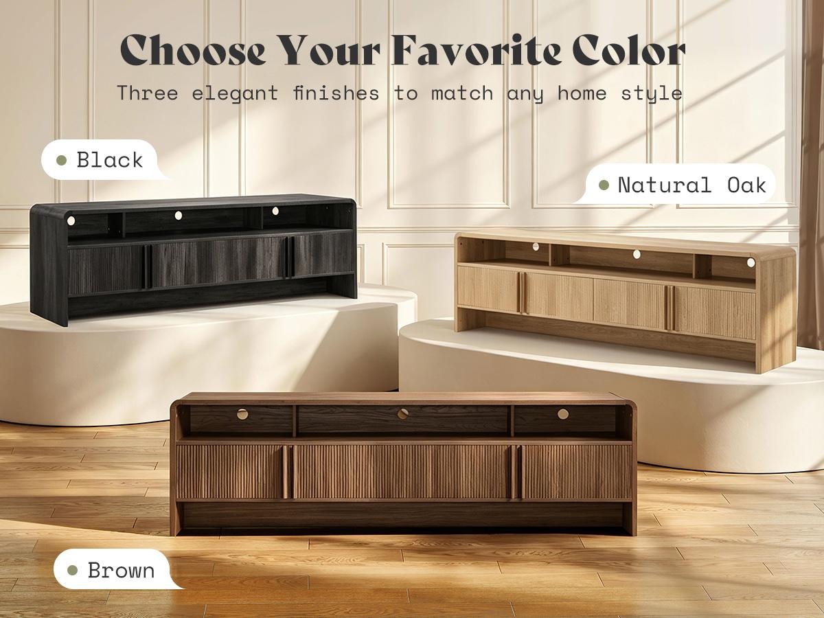 AMERLIFE 70" Modern TV Stand for TVs Up to 80", Wood TV Console with Curved Profile Design & 2 Storage Cabinets, Media Console Entertainment Center for Living Room, Bedroom/Best Gift Ideas/Christmas Gifts[tiktokshopbacktoschool][SohoChic]