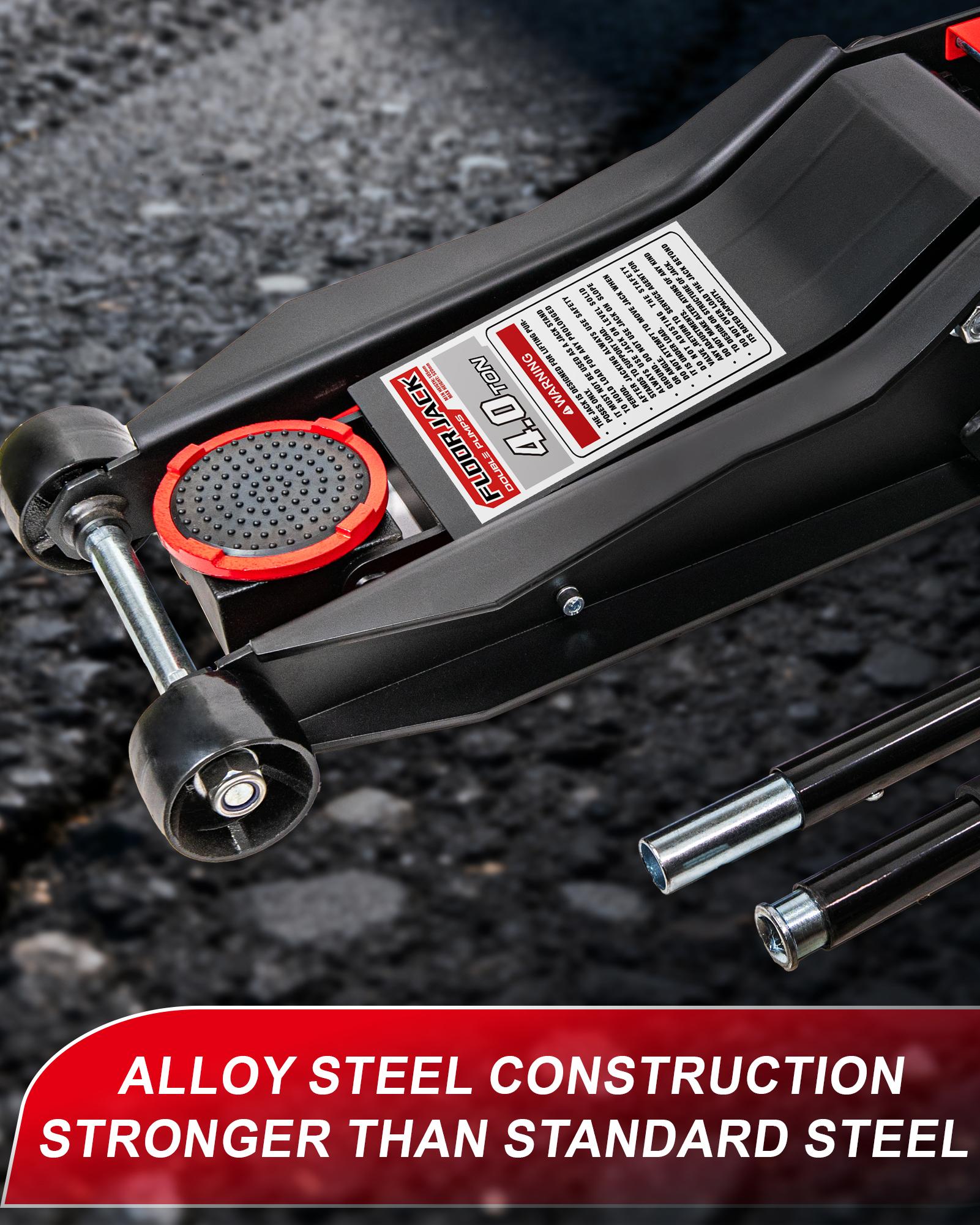 with detachable lifting tray 4 Ton Low Profile Racing Floor Jack, Dual Pump Fast Lift Alloy Steel 4 Ton Floor Jack for Car, SUV and Truck, 100mm&ndash;680mm (4"&ndash;26.8") Lift Range Heavy Duty Car Jack Hydraulic