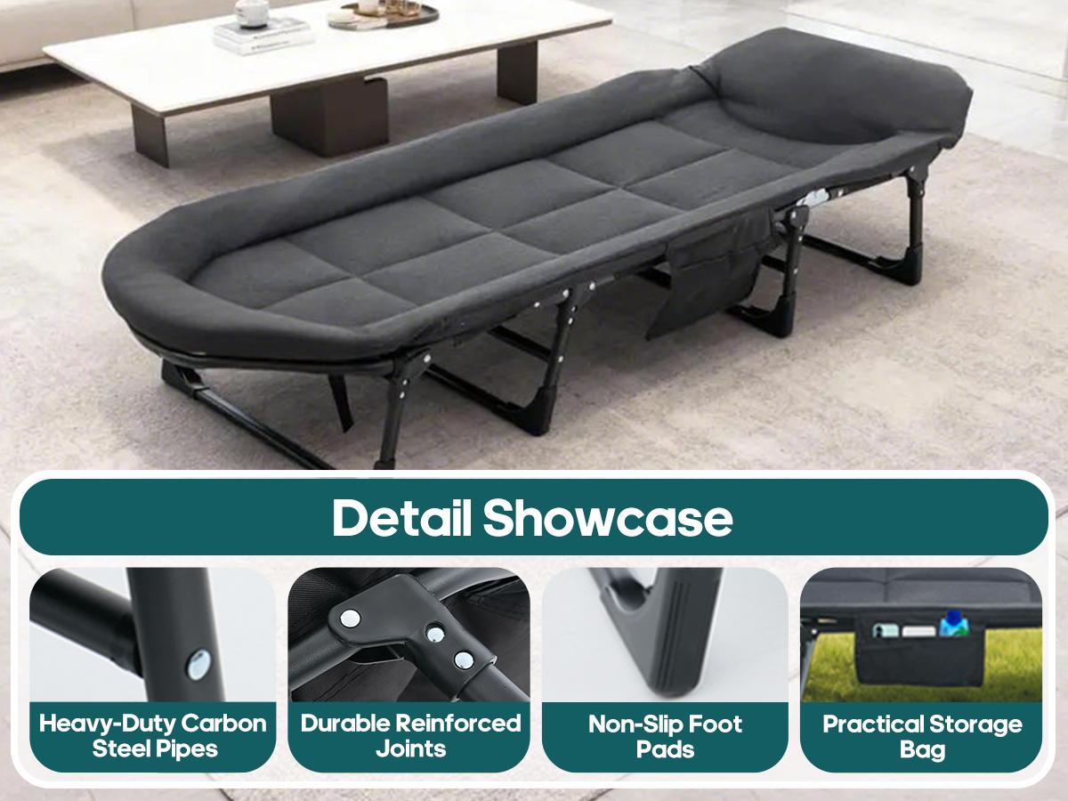【Deal】Camping Cot for Adults, 6 Angle Adjustable Folding Camping Bed with Mattress, Foldable Camping Bed for Camp, Office, Outdoor, Lightweight Camping Cot Supports 450 lbs