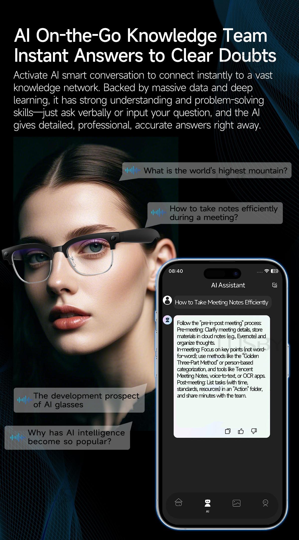 LUSBY Smart AI Camera Glasses with 8MP Photochromic Lenses ,Button Touch Adjustment for Travel Outdoor Adventures Hands-Free Photography 160+Languages Real-Time Translation Bluetooth Wireless Wearable Video Recording UV Protection ,Easter gift
