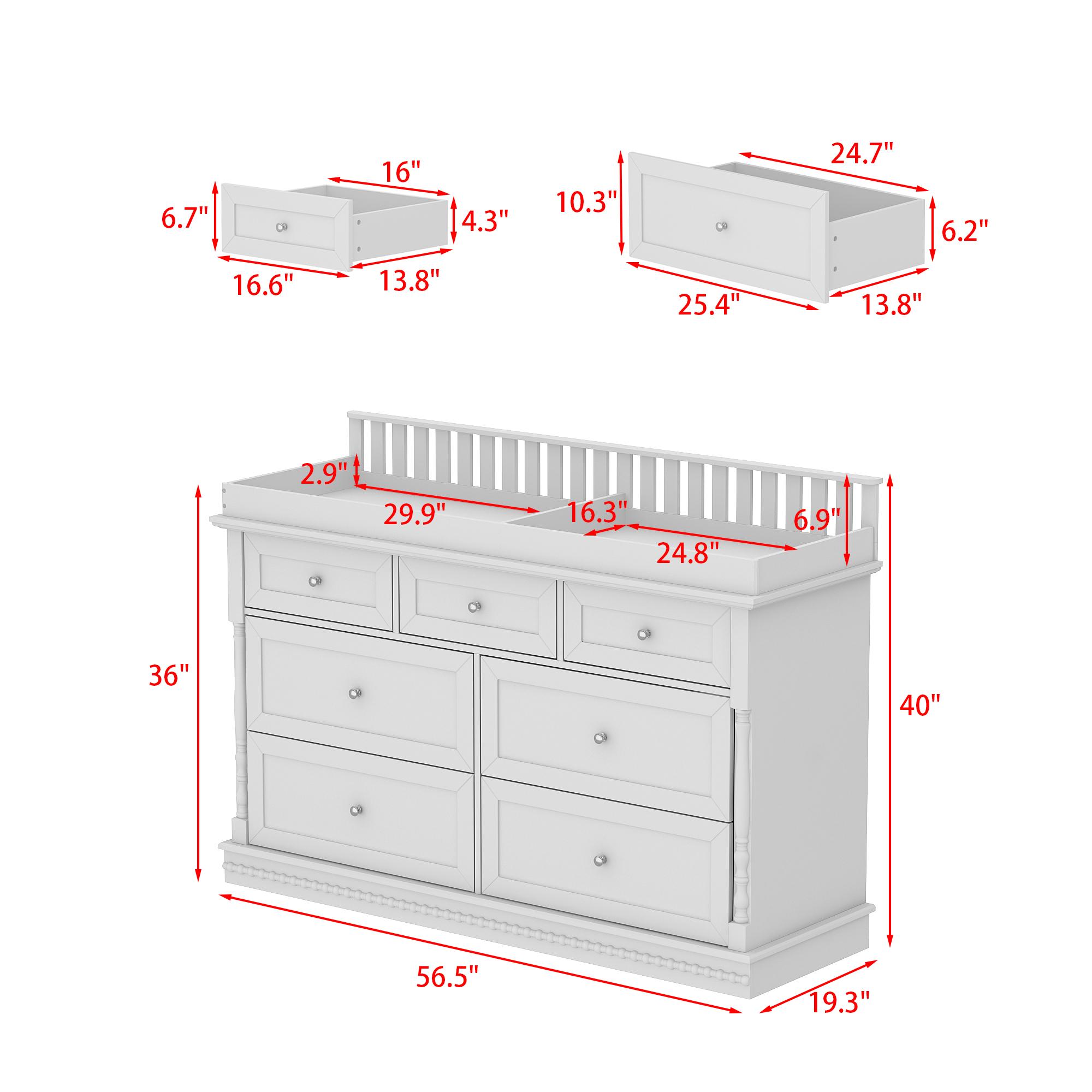 Deborah Changing Table Dresser Antique White with Exposed Shelves,5 Exposed Drawers & Space for Changing Pad, High-Quality Engineered Wood