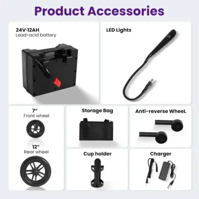 Silla de ruedas eléctrica motorizada para adultos y personas mayores, doble motor de 360 ​​W, silla plegable, autonomía de 15 millas, joystick de 360°, capacidad de 300 libras, certificación UL; incluye batería, luz LED, portavasos y bolsa de almacenamien