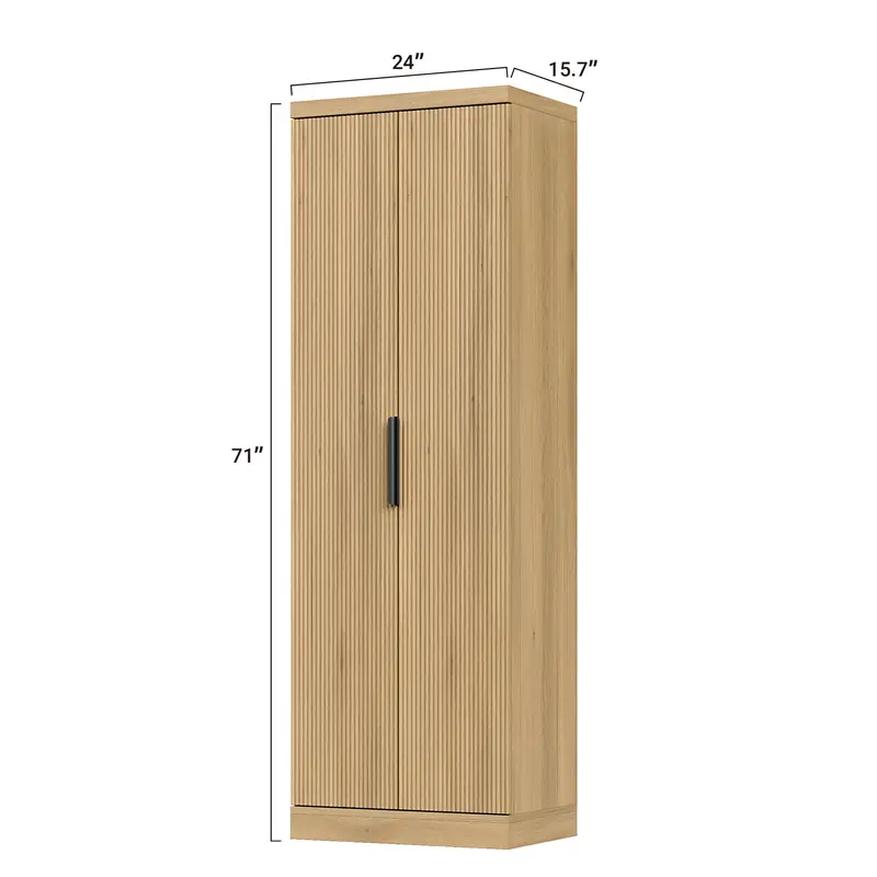 FUSOU 71'' Tall Storage Kitchen Pantry Cabinet with Adjustable Shelves&Fluted Door, 5-Tier Cabinet for Living Room Kitchen Dinning Room Bedroom, Oak