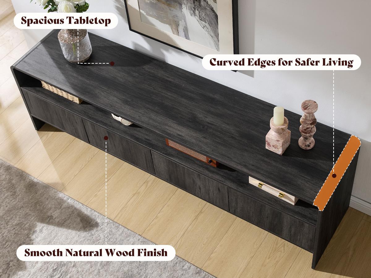 AMERLIFE 70" Modern TV Stand for TVs Up to 80", Wood TV Console with Curved Profile Design & 2 Storage Cabinets, Media Console Entertainment Center for Living Room, Bedroom/Best Gift Ideas/Christmas Gifts[tiktokshopbacktoschool][SohoChic]