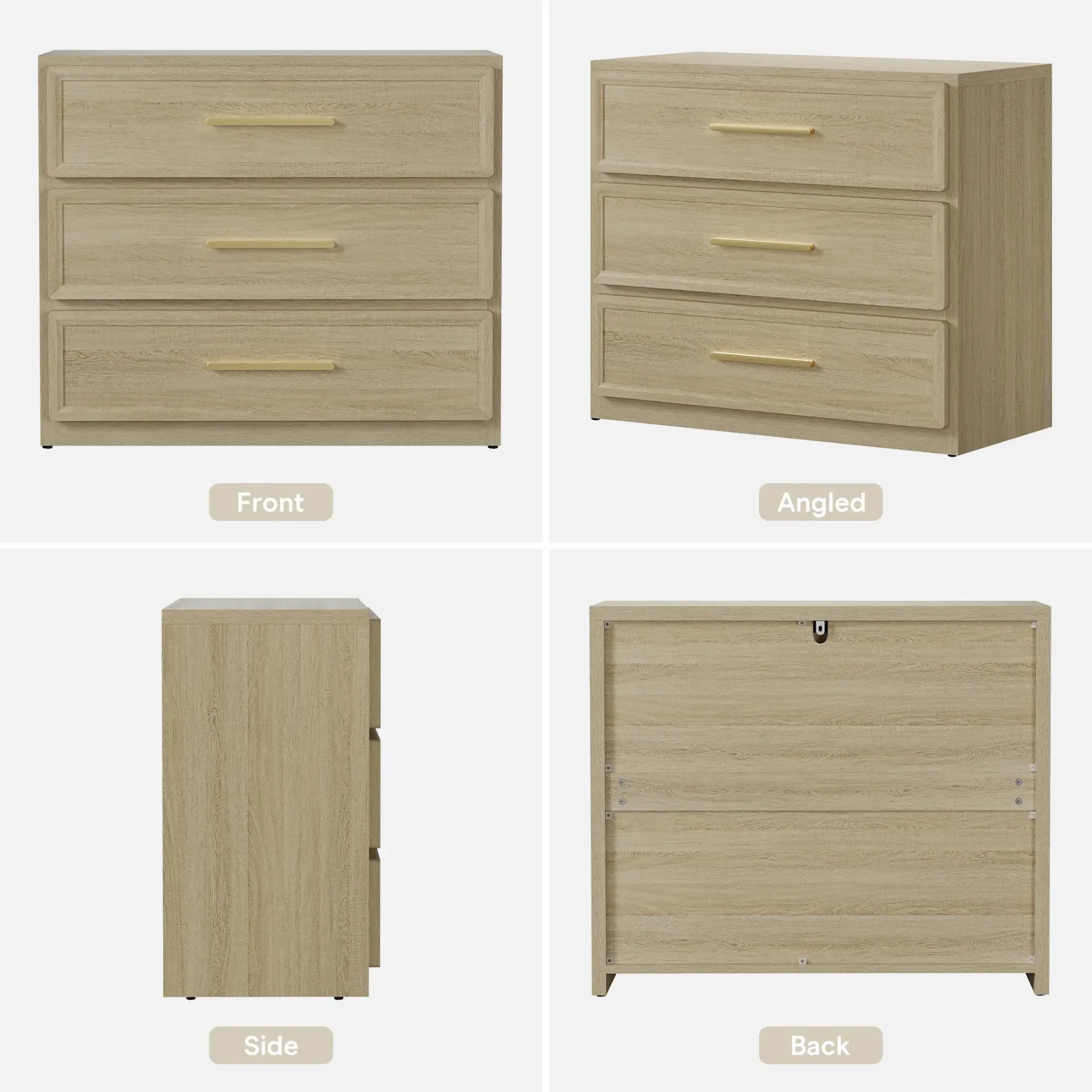 Mesita de noche alta extragrande SICOTAS con 3 cajones de almacenamiento y tiradores dorados, mesa auxiliar moderna para el hogar/dormitorio, ideal para la mesita de noche o la habitación infantil. Requiere montaje. Mueble de interior impermeable.