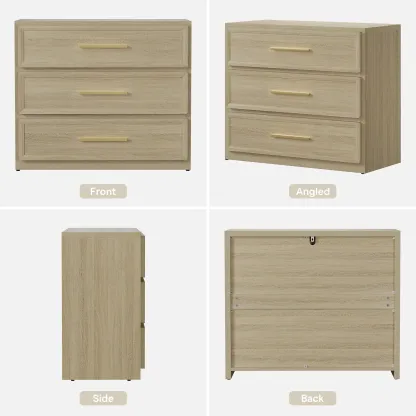 Mesita de noche alta extragrande SICOTAS con 3 cajones de almacenamiento y tiradores dorados, mesa auxiliar moderna para el hogar/dormitorio, ideal para la mesita de noche o la habitación infantil. Requiere montaje. Mueble de interior impermeable.