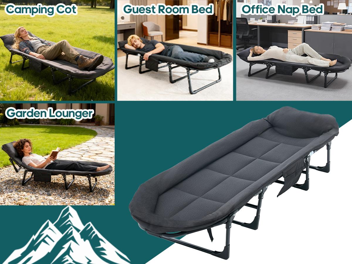 【Deal】Camping Cot for Adults, 6 Angle Adjustable Folding Camping Bed with Mattress, Foldable Camping Bed for Camp, Office, Outdoor, Lightweight Camping Cot Supports 450 lbs