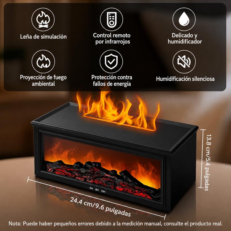 Fuego de Chimenea Humidificador con Luz LED y Control Remoto Purificador de Aire para Hogar y Día del Padre Regalo de Aromaterapia Dual Función con Aceites Esenciales