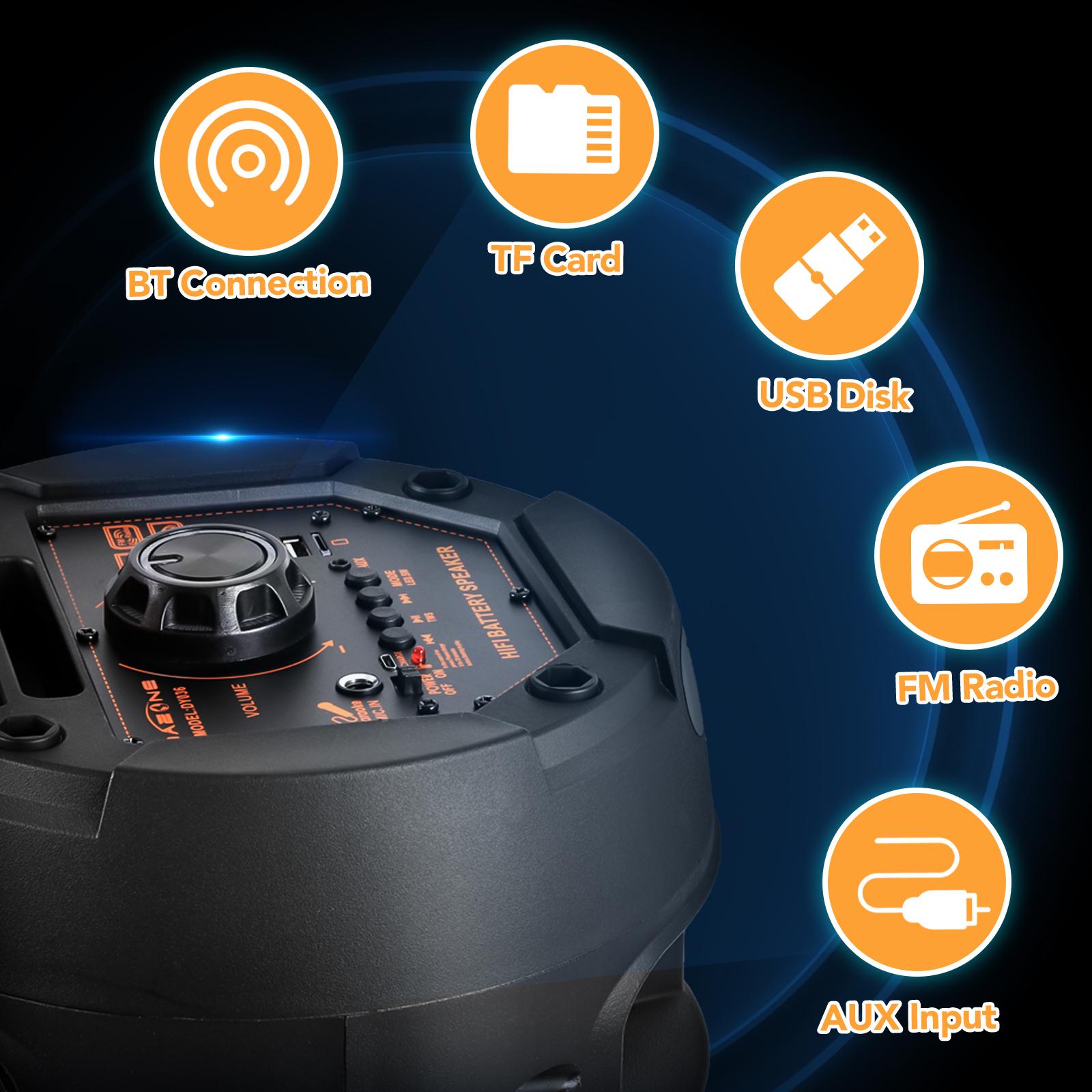 Portable Bluetooth Speaker Dual 6.5" SubWoofer Rechargeable Wireless Speaker Party Sound Box AUX / TWS / FM / Remote Control / Microphone / LED Audio
