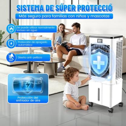 3 en 1 Aire Acondicionado Portátil, Enfriador de Aire Portátil con Tanque Con tanque de agua de 12L, control remoto y temporizador, y 4 cajas de cristales de hielo, Ideal para El hogar Dormitorio y Pequeñas Habitaciones