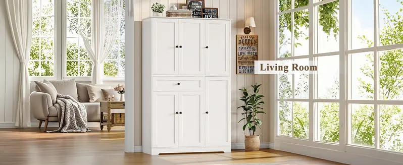 【2-package shipping 】HOSTACK 68" Tall Kitchen Pantry Storage Cabinet, Modern Kitchen Hutch Cabinet with Doors and Shelves, Freestanding Food Pantry with Large Storage Drawer