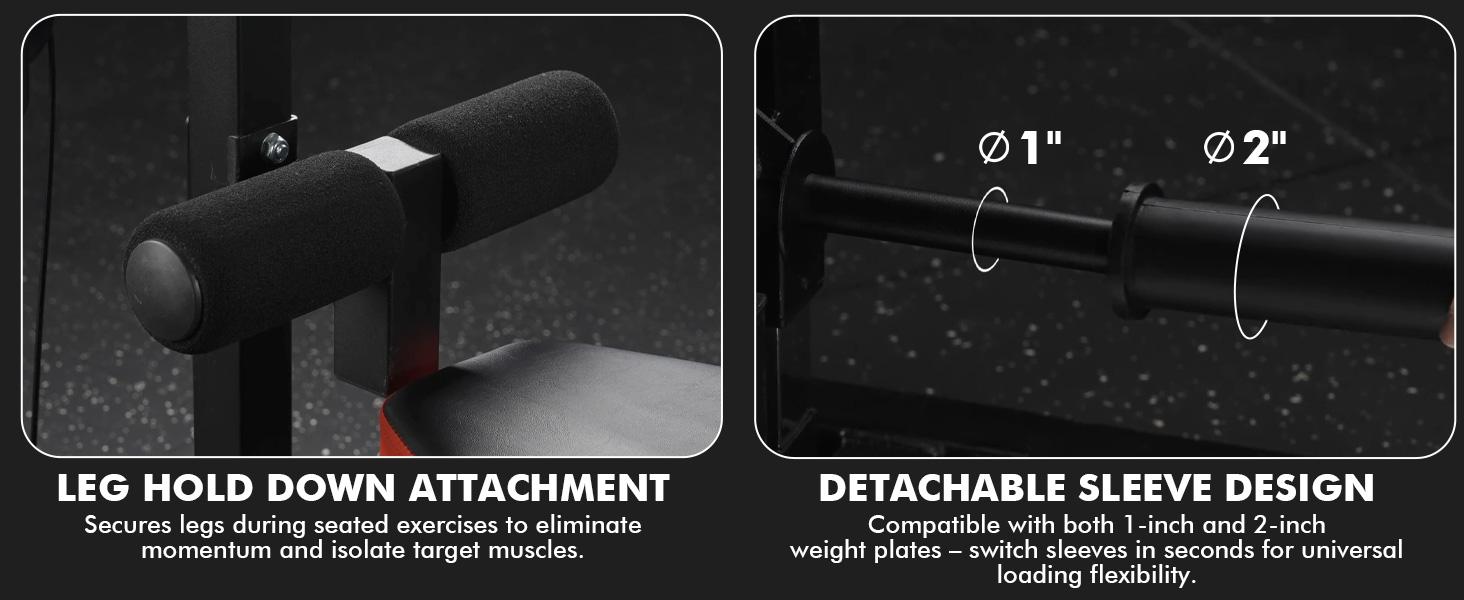 LAT Tower Fitness Equipment with Lat Pull Down, Lat Row, High & Low Pulley Station, Flip-Up Footplate, and AB Crunch Harness for Home Gym Barbell Clamps