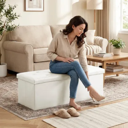 Banco otomano de almacenamiento plegable y reposapiés con asiento acolchado; gran baúl para juguetes con asiento; soporta hasta 660 libras (aprox. 300 kg) – Gris