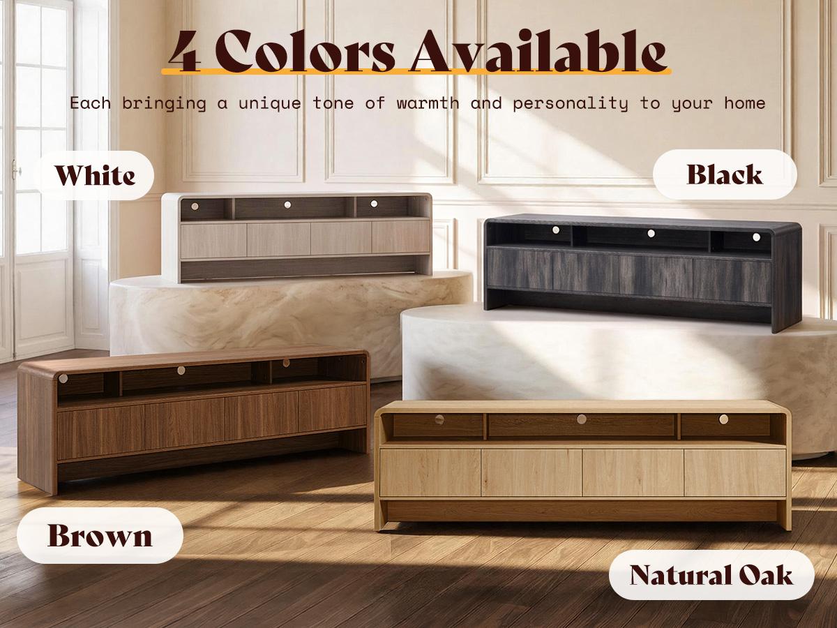AMERLIFE 70" Modern TV Stand for TVs Up to 80", Wood TV Console with Curved Profile Design & 2 Storage Cabinets, Media Console Entertainment Center for Living Room, Bedroom/Best Gift Ideas/Christmas Gifts[tiktokshopbacktoschool][SohoChic]