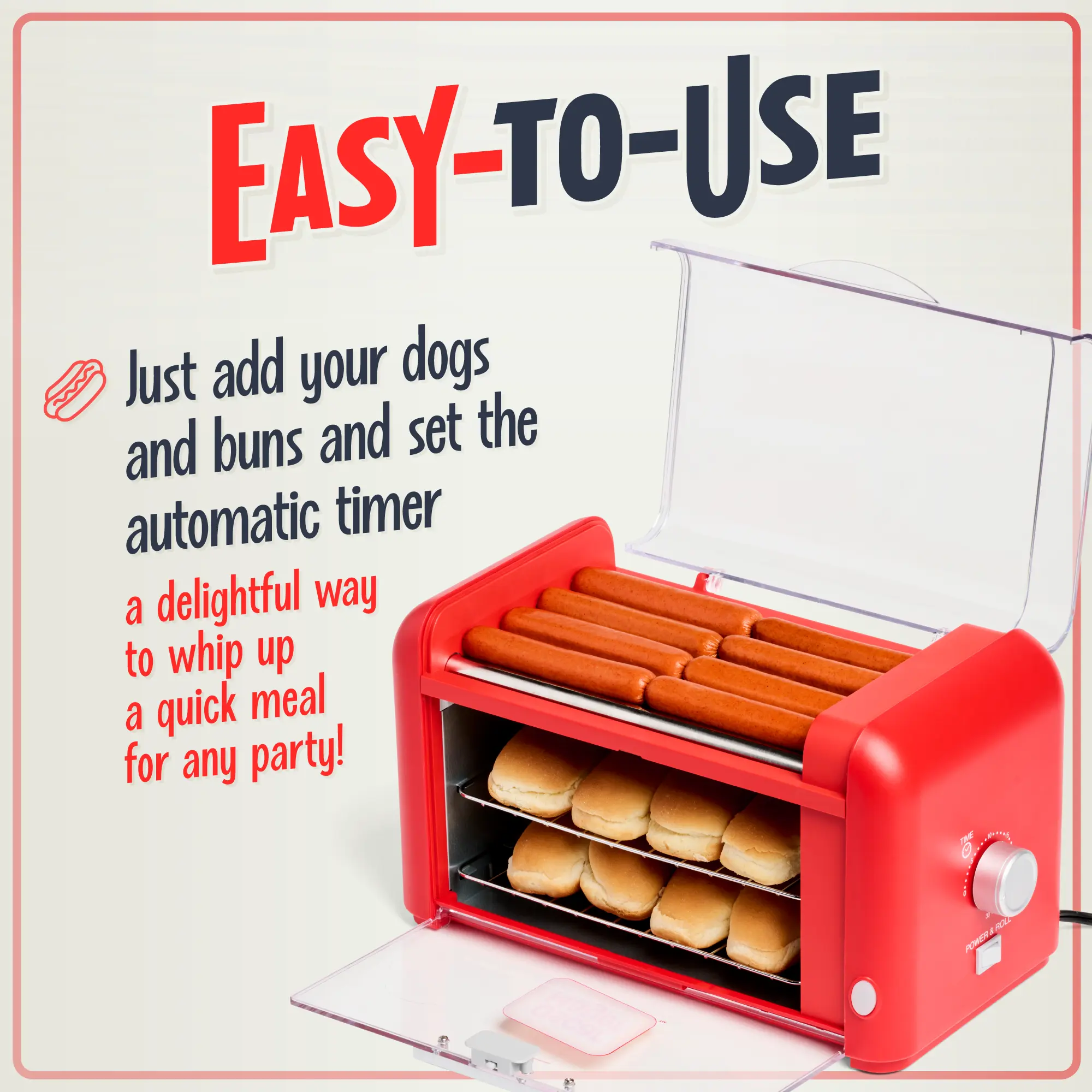 Oscar Mayer Hot Dog Roller & Bun Warmer - Red Compact Classic Corded Household Appliance with Adjustable Timer, See-Through Doors for Picnics, Gatherings, Household Appliances, Kitchen Appliances