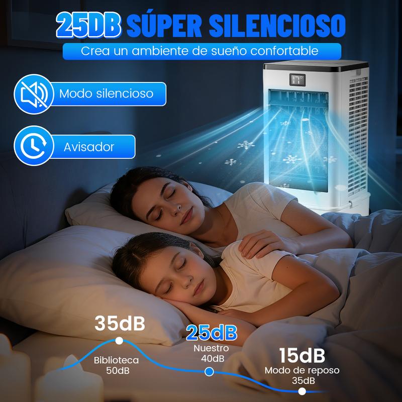 3 en 1 Aire Acondicionado Portátil, Enfriador de Aire Portátil con Tanque Con tanque de agua de 12L, control remoto y temporizador, y 4 cajas de cristales de hielo, Ideal para El hogar Dormitorio y Pequeñas Habitaciones