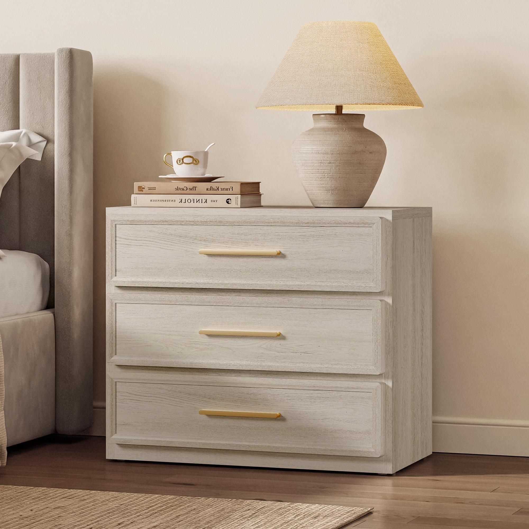 「SohoChic」SICOTAS Oversized Tall Nightstand with 3 Storage Drawers & Golden Handles, Modern Home/Bedroom Decor End Table for Bedside, Nurseries, Assembly Required, Waterproof Indoor Furniture