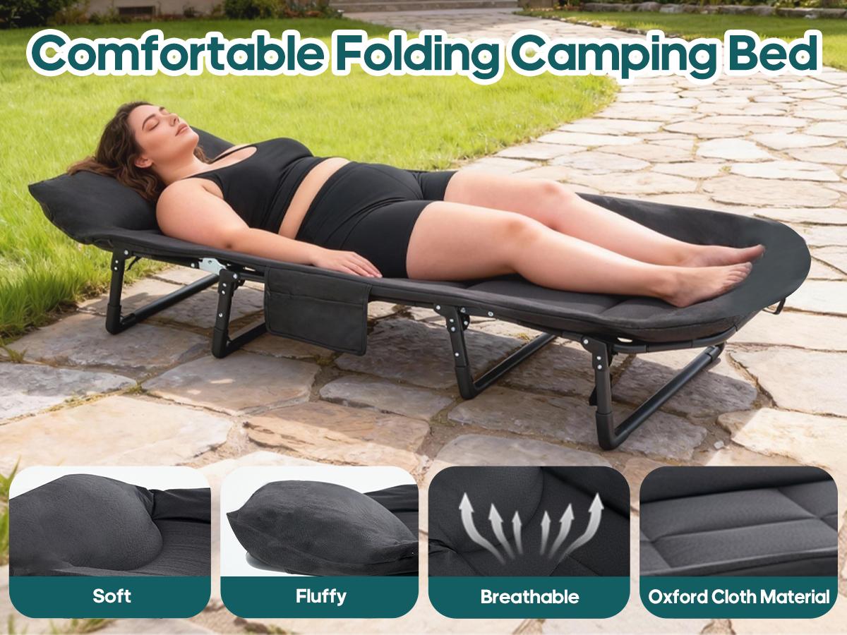 【Deal】Camping Cot for Adults, 6 Angle Adjustable Folding Camping Bed with Mattress, Foldable Camping Bed for Camp, Office, Outdoor, Lightweight Camping Cot Supports 450 lbs