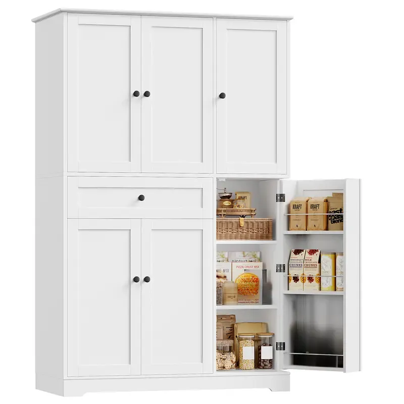 Armario despensero de cocina de 68 pulgadas de alto, mueble despensero moderno con puertas y estantes, despensa independiente con cajón de gran capacidad.
