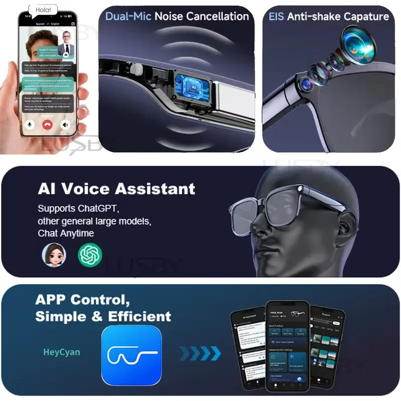 Gafas inteligentes con cámara e IA, 8 MP y protección UV