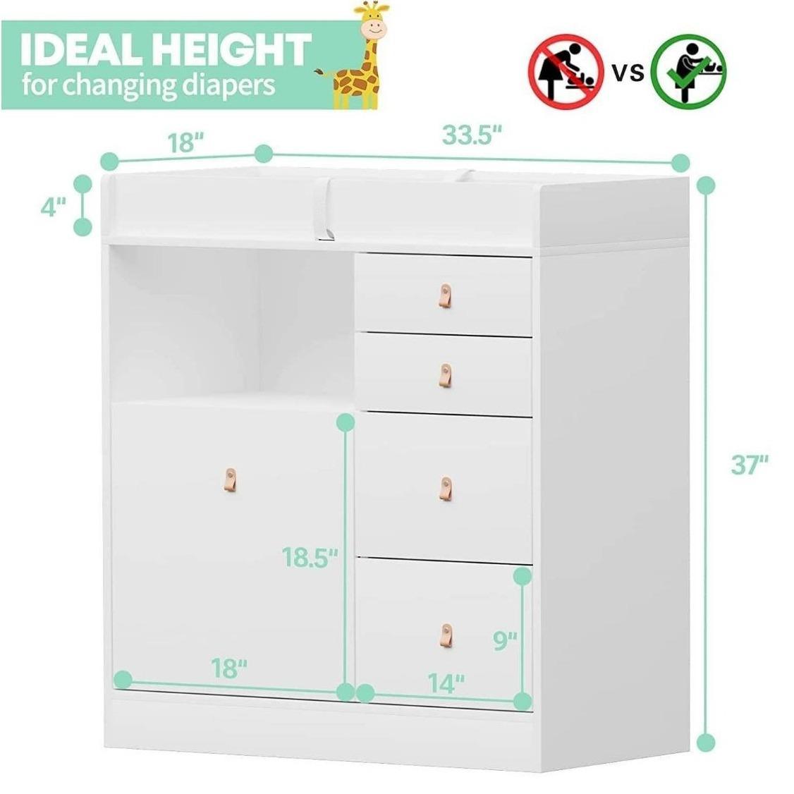 Deborah Changing Table Dresser Antique White with Exposed Shelves,5 Exposed Drawers & Space for Changing Pad, High-Quality Engineered Wood