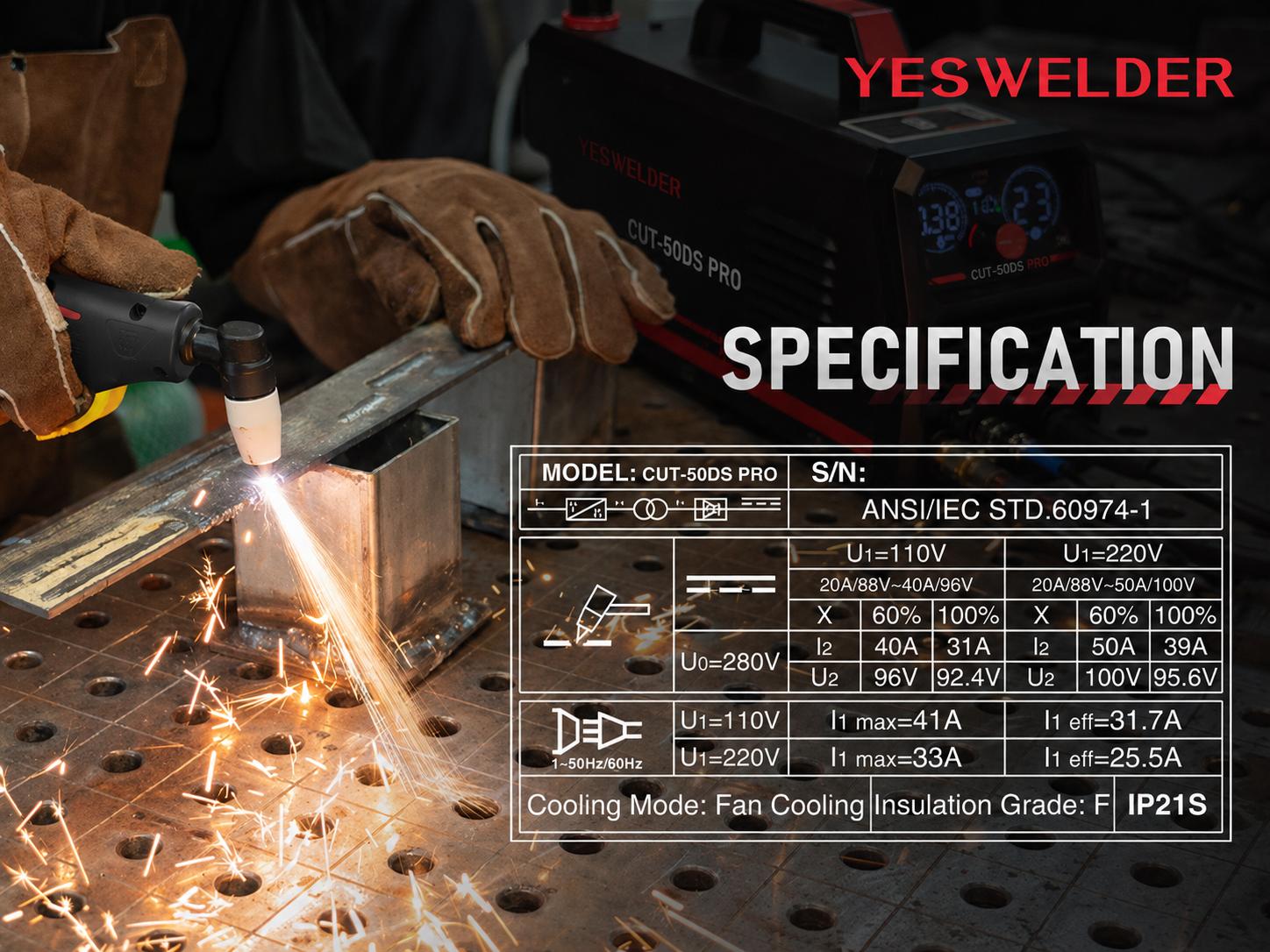 YESWELDER CUT-50DS-PRO 50Amp 110/220V Digital Display Plasma Cutter Full Kit with Adjustable Output, 2T/4T Function, 16/25" Max Cut - Tools and Gadgets, Work Tools for Construction