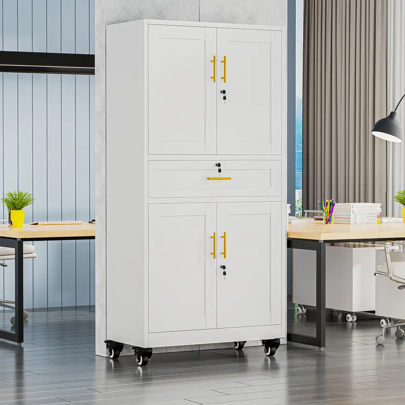 75" Lockable Metal Storage Cabinet with Wheels, Rolling Tool Organizer with Shelves & Drawer for Multi-Scene Use