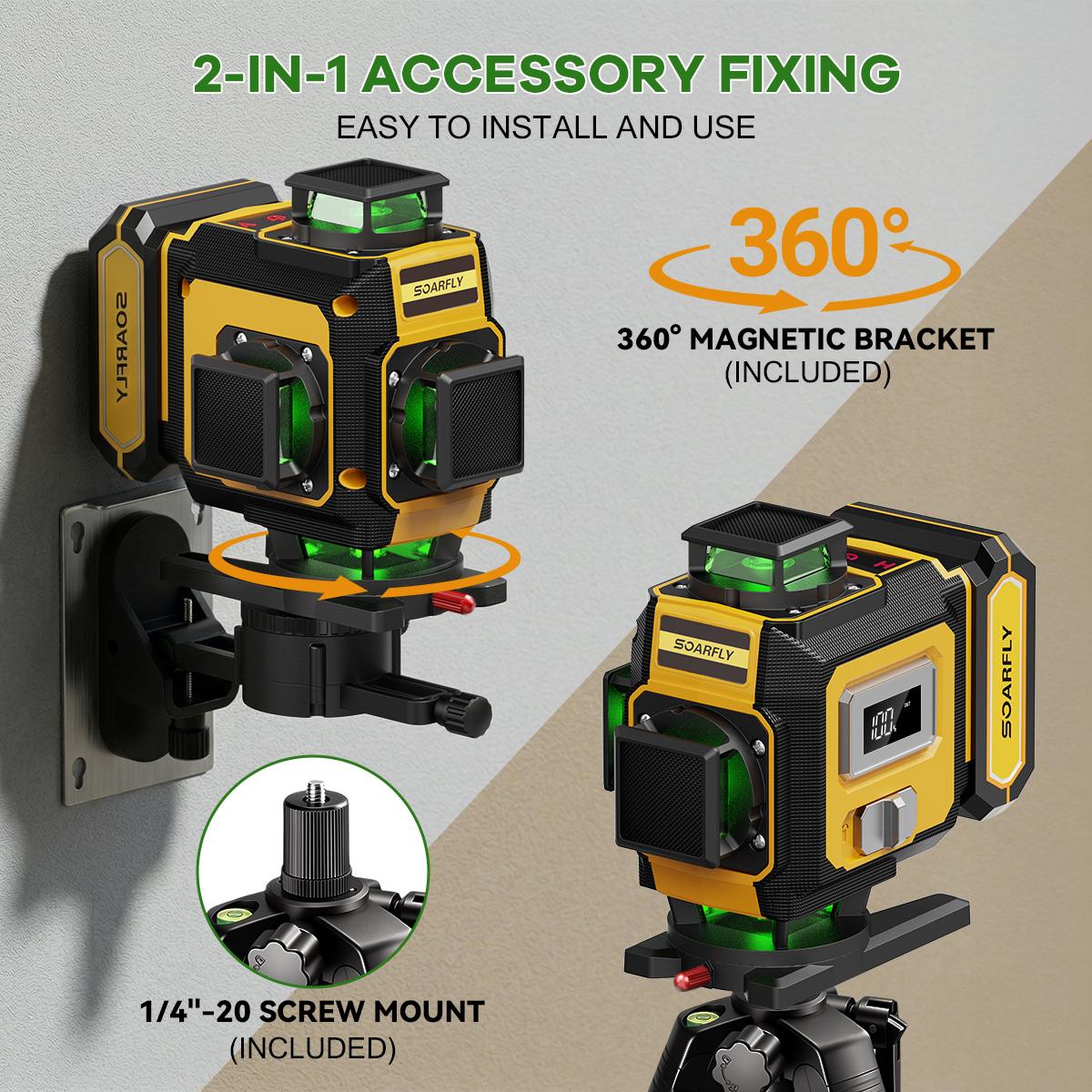 SOARFLY X16 Laser Level with Tripod, 4 x 360 Self Leveling Line Laser, 16 Lines 4D Green Laser, Cross Lines Tool with 2 Batteries for Tile, Picture Hanging, Home Renovation