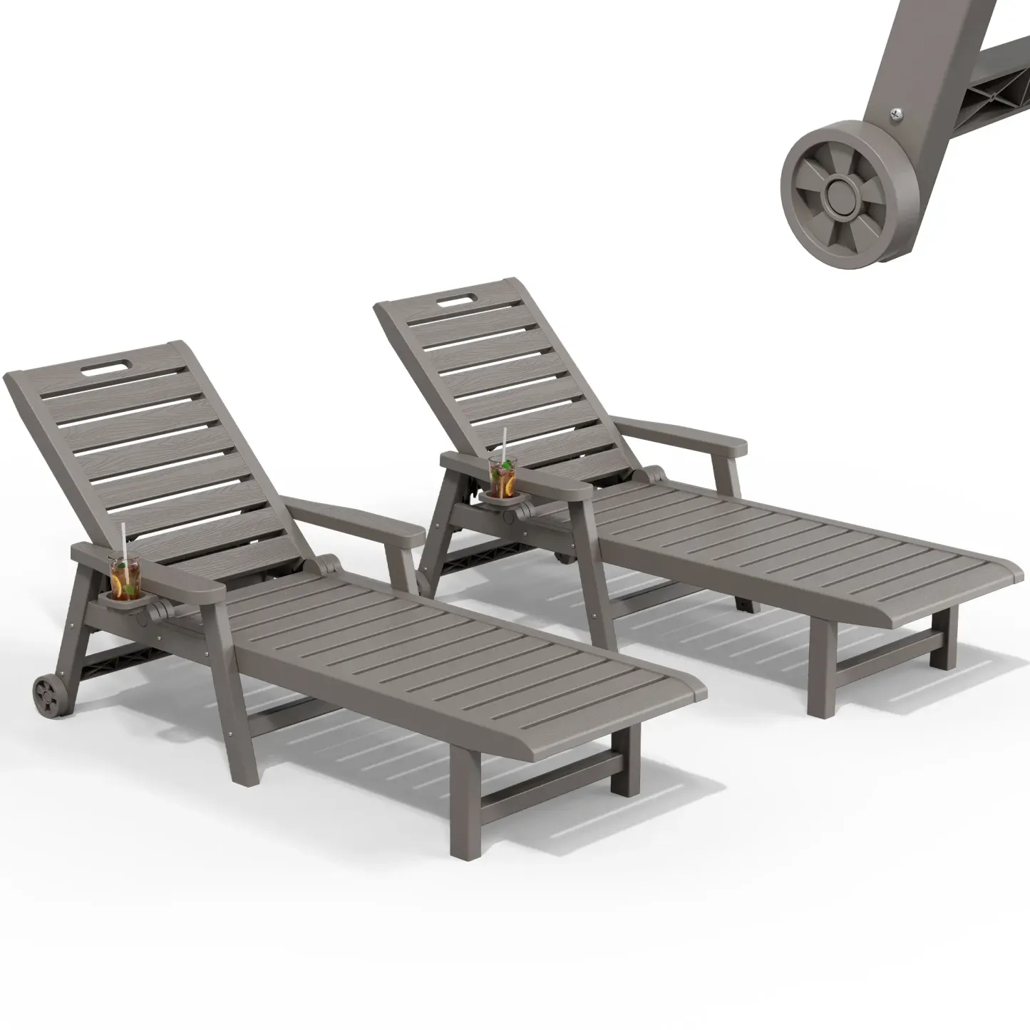 RIWENGO - Juego de 2 tumbonas para patio; sillas reclinables ajustables para exteriores, ideales para piscina, jardín, patio trasero o terraza.