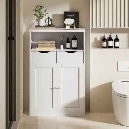 Armario de almacenamiento de suelo Walsunny, organizador con puertas y cajones; mueble auxiliar independiente tipo despensa con estante ajustable para cocina, lavandería, baño o sala de estar.
