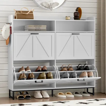 Zapatero abatible independiente de doble cajón | Armario de almacenamiento de madera de diseño estilizado con estantes ocultos | Zapatero para pasillo, sala de estar y dormitorio