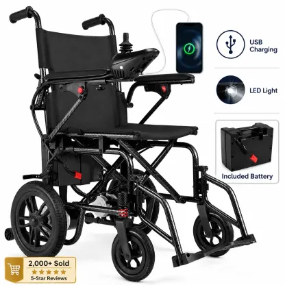 Silla de ruedas eléctrica motorizada para adultos y personas mayores, doble motor de 360 ​​W, silla plegable, autonomía de 15 millas, joystick de 360°, capacidad de 300 libras, certificación UL; incluye batería, luz LED, portavasos y bolsa de almacenamien