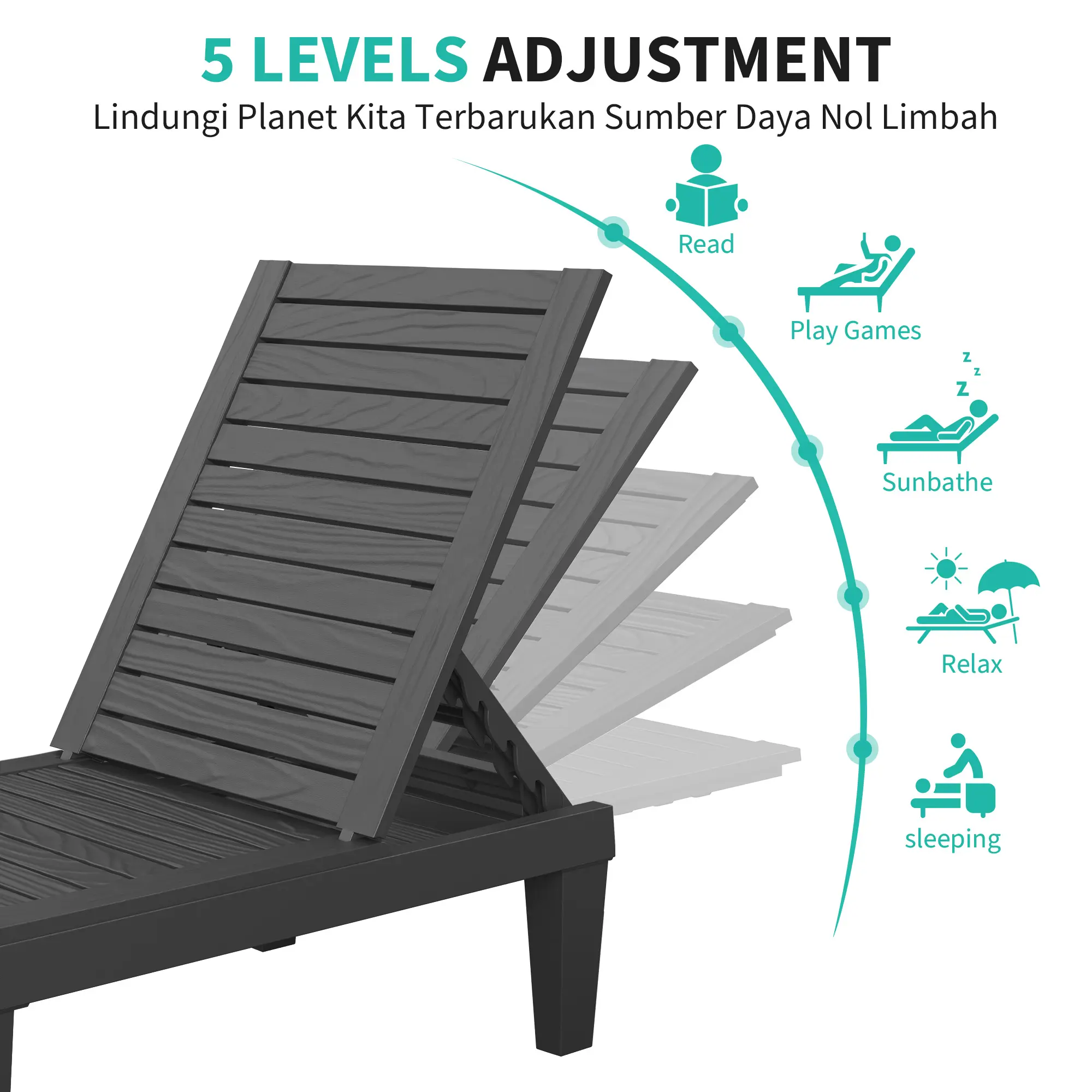 RIWENGO - Juego de 2 tumbonas para patio; sillas reclinables ajustables para exteriores, ideales para piscina, jardín, patio trasero o terraza.