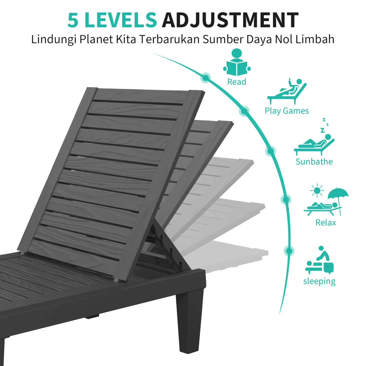RIWENGO - Juego de 2 tumbonas para patio; sillas reclinables ajustables para exteriores, ideales para piscina, jardín, patio trasero o terraza.