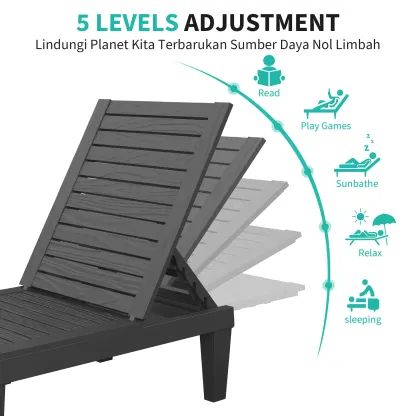 RIWENGO - Juego de 2 tumbonas para patio; sillas reclinables ajustables para exteriores, ideales para piscina, jardín, patio trasero o terraza.