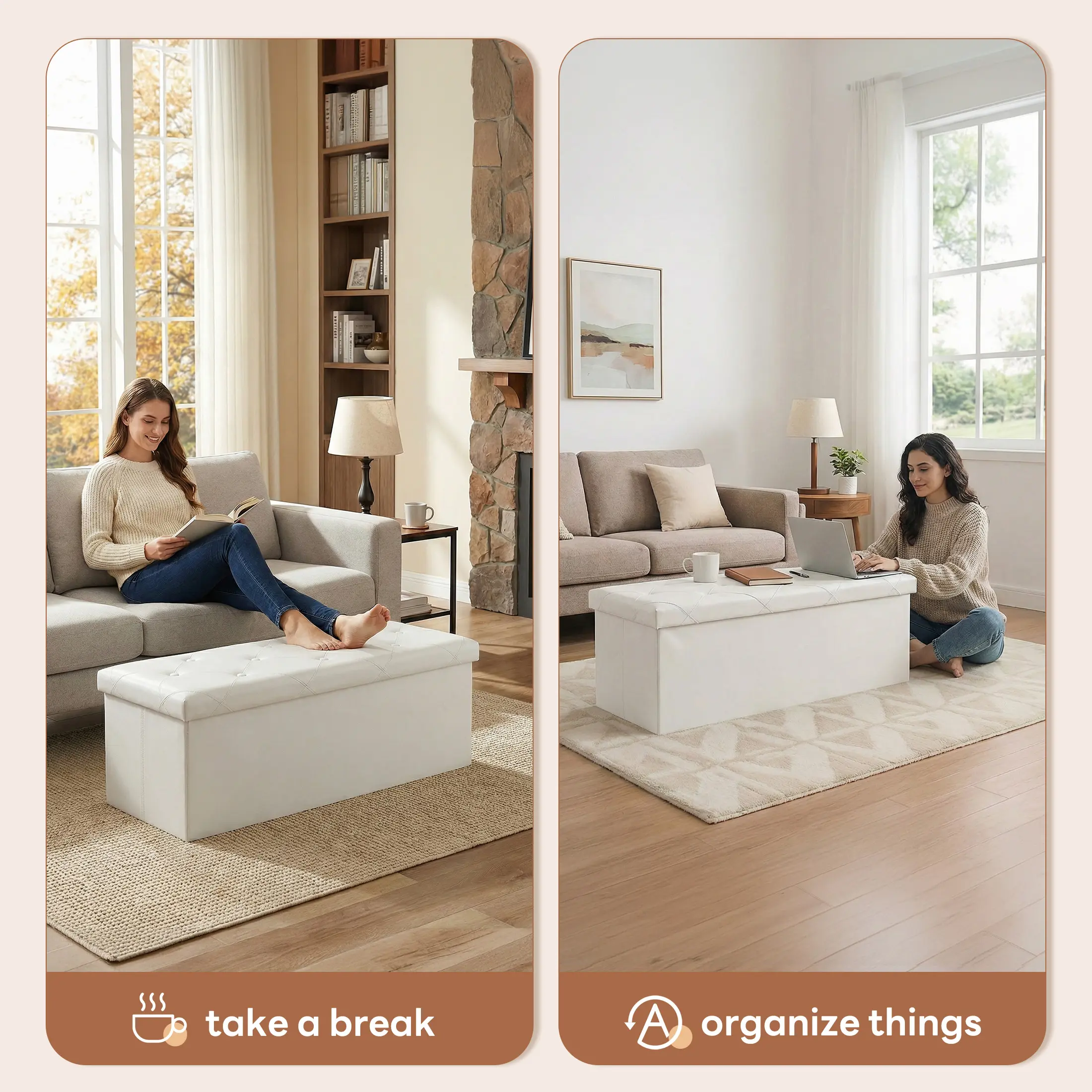 Banco otomano de almacenamiento plegable y reposapiés con asiento acolchado; gran baúl para juguetes con asiento; soporta hasta 660 libras (aprox. 300 kg) – Gris