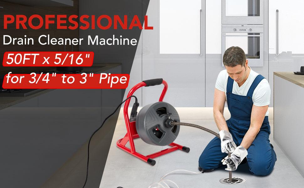 GARVEE 50ft x 5/16in Electric Drain Cleaner Machine - Drain Clog Remover Sewer Auger, Ergo Handle, 2.1A Motor, 0-380/min, Heavy Duty for 3/4-3in Pipes, Outside Use, 3/4 To 3 Inch Pipes, Pipe Clearing